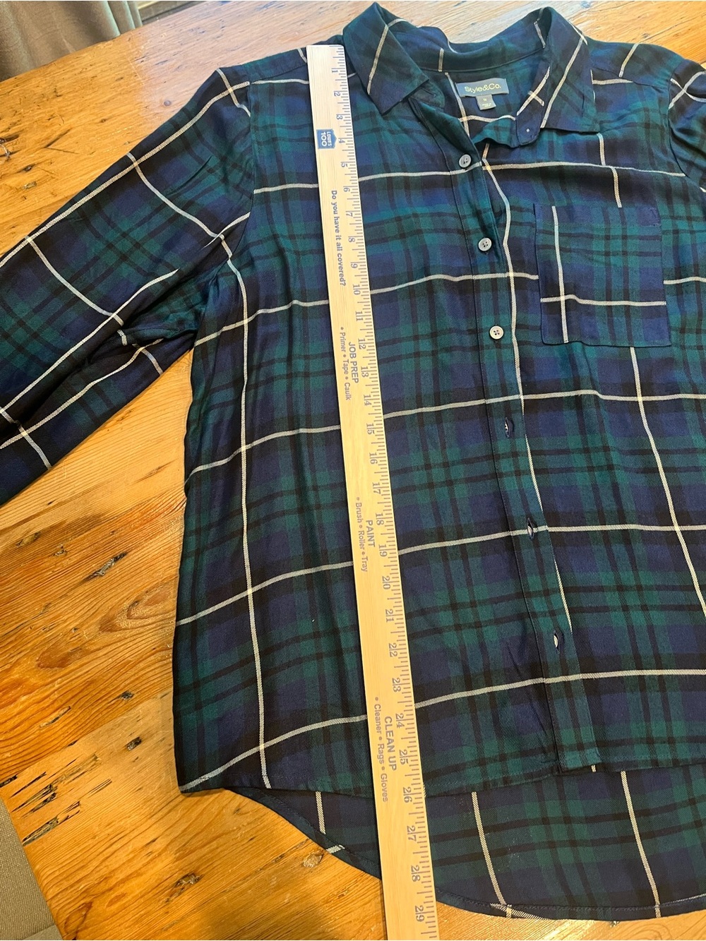 Plaid Button Down Shirt Blouse in Navy, Green and Cream Preppy Layer Classic NWT - Picture 6 of 6